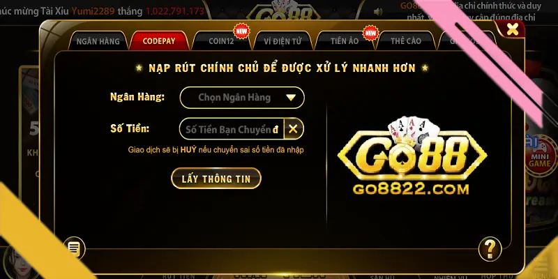 Các phương thức nạp rút Go88